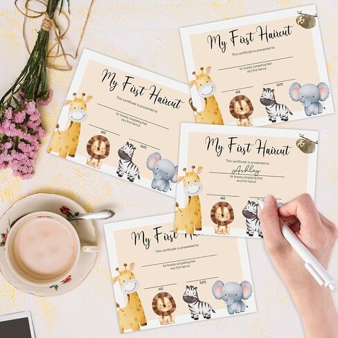 25 My First Haircut Certificates, Animal Award Certificates of Hair Salon, 8 x 10" First Hair Cut Award Paper for Baby Girl Boy Kids Toddlers, 1st Haircut Awards Milestone Marker Gifts -03 in Saudi Arabia