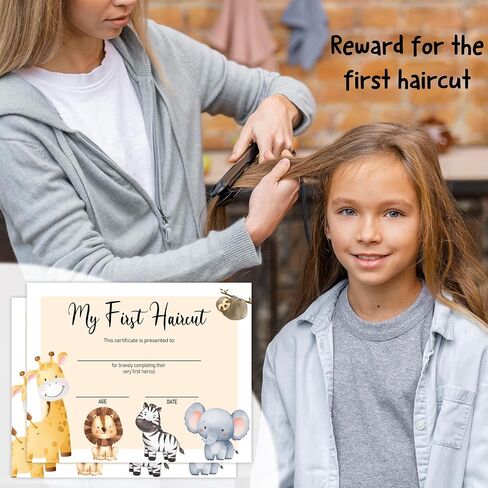 25 My First Haircut Certificates, Animal Award Certificates of Hair Salon, 8 x 10" First Hair Cut Award Paper for Baby Girl Boy Kids Toddlers, 1st Haircut Awards Milestone Marker Gifts -03 in Saudi Arabia