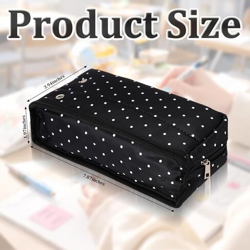 Gueevin Large Capacity Pencil Case Polka Dot Pen Pouch with Multiple Compartments Foldable Portable Pencil Case Black White Stationery Organizer Bag for Adults (Black) in Kuwait
