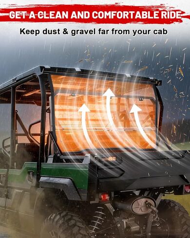 الزجاج الأمامي الخلفي StarknightMT Mule Pro متوافق مع 2015+ Kawasaki Mule Pro FXT، 2016+Kawasaki Mule Pro DXT أجزاء ملحقات لوحة الزجاج الأمامي المطلية بالصلب من البولي كربونات المضادة للأشعة فوق البنفسجية UTV in Kuwait