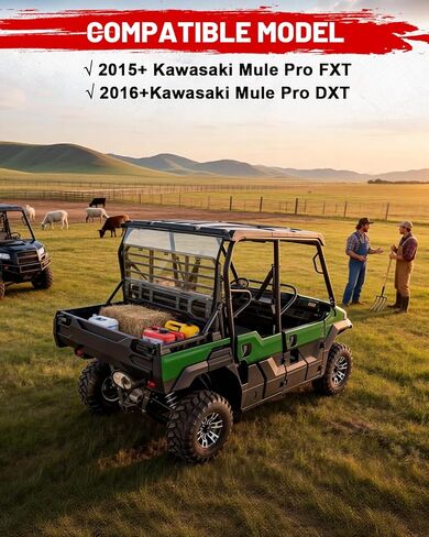الزجاج الأمامي الخلفي StarknightMT Mule Pro متوافق مع 2015+ Kawasaki Mule Pro FXT، 2016+Kawasaki Mule Pro DXT أجزاء ملحقات لوحة الزجاج الأمامي المطلية بالصلب من البولي كربونات المضادة للأشعة فوق البنفسجية UTV in Kuwait
