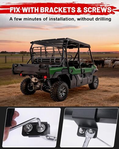 الزجاج الأمامي الخلفي StarknightMT Mule Pro متوافق مع 2015+ Kawasaki Mule Pro FXT، 2016+Kawasaki Mule Pro DXT أجزاء ملحقات لوحة الزجاج الأمامي المطلية بالصلب من البولي كربونات المضادة للأشعة فوق البنفسجية UTV in Kuwait