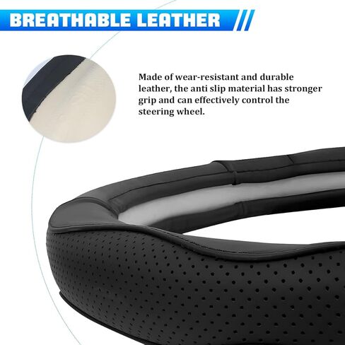 Car Steering Wheel Cover, 15 Inch Genuine Leather Breathable Anti-Slip Vehicle Steering Wheel Protector with Inner Ring, Auto Interior Protective Accessories, Universal Fit (Black) in Kuwait