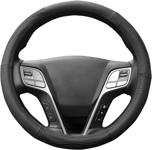 Car Steering Wheel Cover, 15 Inch Genuine Leather Breathable Anti-Slip Vehicle Steering Wheel Protector with Inner Ring, Auto Interior Protective Accessories, Universal Fit (Black) in Kuwait