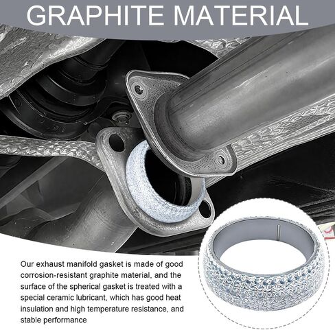 2PCS ID 48mm Car Exhaust Manifold Gasket, Exhaust Flange Gasket, Graphite Construction Exhaust Donut Gaskets Seal Muffler Ring, Automotive Graphite Muffler Connector Replacement for Most Cars in Kuwait