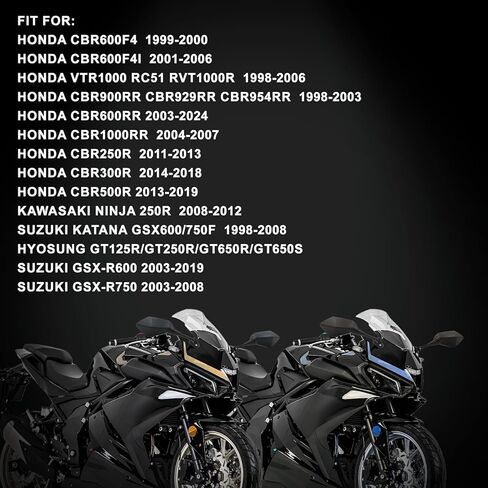مرايا الرؤية الخلفية للدراجات النارية زوج من الكربون لهوندا CBR600RR/1000RR/600F4/250R/300R/500R/900RR، للنينجا 250R كاتانا GSX600/750F سوزوكي GSX-R600/R750 1998-2024 (زوج واحد) in Kuwait
