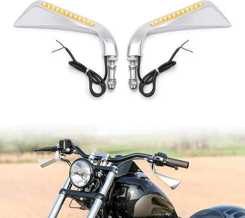 LKV Motorcycle Side Mirror with LED Turn Singal Lights - 8mm Rear View Mirrors Compatibale with Harley Sportster Road King Softail Dyna Street Glide Cruiser Touring XL 883 1200 (Black) in Kuwait
