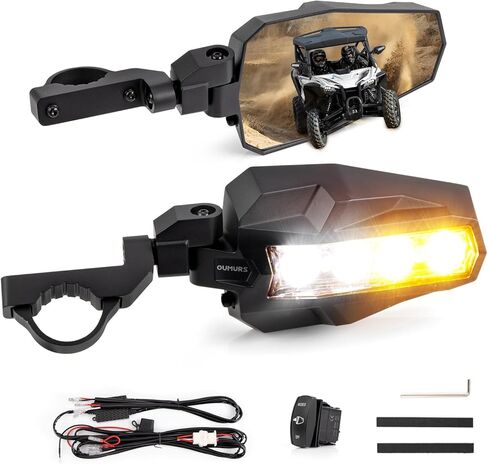 Oumurs UTV Side View Mirrors with LED Lights, Aluminum Rear View Mirror with 4 Modes Fits 1.75-2" Roll Bar for RZR Polaris XP Can-Am Maverick X3 Pioneer Teryx Mule Kawasaki in Saudi Arabia
