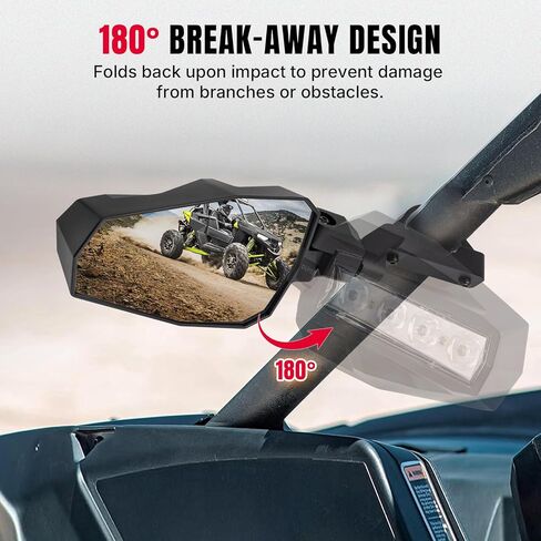 Oumurs UTV Side View Mirrors with LED Lights, Aluminum Rear View Mirror with 4 Modes Fits 1.75-2" Roll Bar for RZR Polaris XP Can-Am Maverick X3 Pioneer Teryx Mule Kawasaki in Saudi Arabia