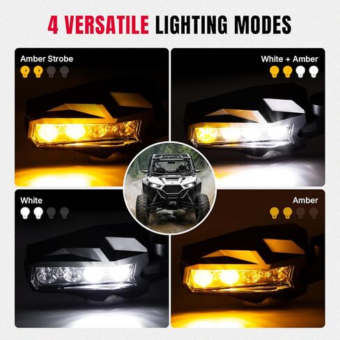 Oumurs UTV Side View Mirrors with LED Lights, Aluminum Rear View Mirror with 4 Modes Fits 1.75-2" Roll Bar for RZR Polaris XP Can-Am Maverick X3 Pioneer Teryx Mule Kawasaki in Saudi Arabia
