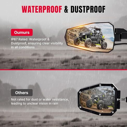 Oumurs UTV Side View Mirrors with LED Lights, Aluminum Rear View Mirror with 4 Modes Fits 1.75-2" Roll Bar for RZR Polaris XP Can-Am Maverick X3 Pioneer Teryx Mule Kawasaki in Saudi Arabia