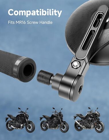 KEMIMOTO Motorcycle MR16 Bar End Mirrors, Handlebars Mirror Compatible with MT-07, MT-09, XSR700, R125, TMAX, FZ09, Niken Series Black in Kuwait