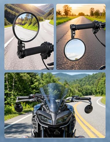 KEMIMOTO Motorcycle MR16 Bar End Mirrors, Handlebars Mirror Compatible with MT-07, MT-09, XSR700, R125, TMAX, FZ09, Niken Series Black in Kuwait