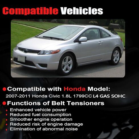 مجموعة شداد حزام سير السربنتين من AUCERAMIC مع بكرة متوافقة مع 2007-2011 Honda Civic 1.8L يستبدل 31170-RWK-005 31170RWK025 K070852 in Kuwait