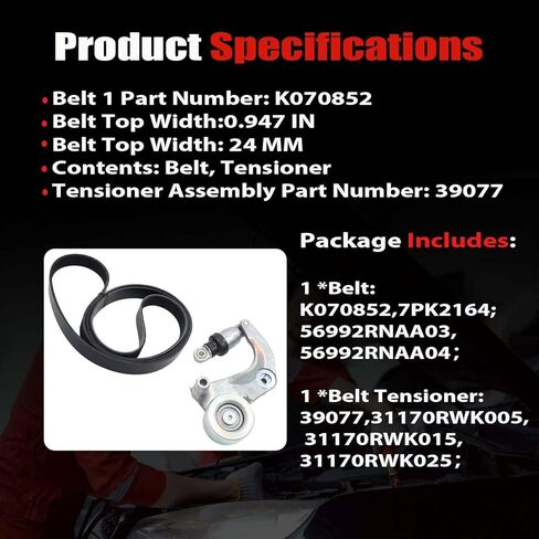 مجموعة شداد حزام سير السربنتين من AUCERAMIC مع بكرة متوافقة مع 2007-2011 Honda Civic 1.8L يستبدل 31170-RWK-005 31170RWK025 K070852 in Kuwait