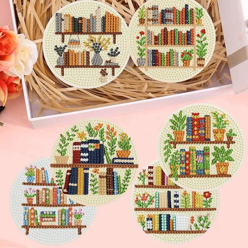croshom Books Diamond Art Coasters Kits, 8 Pieces Books Diamond Painting Coasters with Holder, Books Coaster Diamonds Art Painting Kits for Adults, 5D DIY Wooden Coaster for Gift in Saudi Arabia