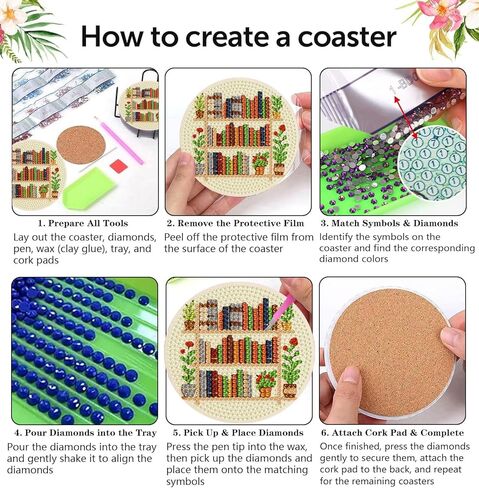 croshom Books Diamond Art Coasters Kits, 8 Pieces Books Diamond Painting Coasters with Holder, Books Coaster Diamonds Art Painting Kits for Adults, 5D DIY Wooden Coaster for Gift in Saudi Arabia