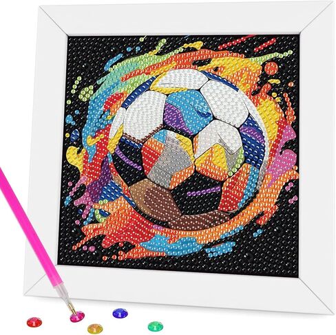 Aestalrcus Diamond Art Kits for Kids Ages 8-12, Soccer Ball Sports Diamond Painting for Kids Beginners, Ball Full Drill Gem Art for Kids for Gift Home Wall Decor 6x6In (with Frame) in Saudi Arabia