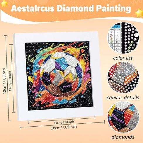 Aestalrcus Diamond Art Kits for Kids Ages 8-12, Soccer Ball Sports Diamond Painting for Kids Beginners, Ball Full Drill Gem Art for Kids for Gift Home Wall Decor 6x6In (with Frame) in Saudi Arabia