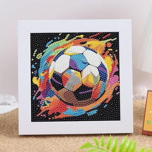 Aestalrcus Diamond Art Kits for Kids Ages 8-12, Soccer Ball Sports Diamond Painting for Kids Beginners, Ball Full Drill Gem Art for Kids for Gift Home Wall Decor 6x6In (with Frame) in Saudi Arabia