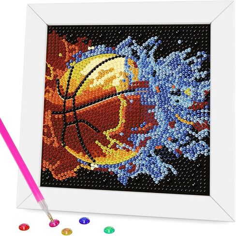 Aestalrcus Diamond Art Kits for Kids Ages 8-12, Soccer Ball Sports Diamond Painting for Kids Beginners, Ball Full Drill Gem Art for Kids for Gift Home Wall Decor 6x6In (with Frame) in Saudi Arabia