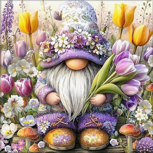 YQFCZDQ Flowers Round 5D Diamond Painting Kits for Adults,Gnome Diamond Art Kits for Adults Beginner,DIY Full Drill Diamond Dots Paintings with Diamonds Pictures Gem Art and Craft Home Decor 14x14in in Saudi Arabia