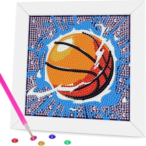 Aestalrcus Diamond Art Kits for Kids Ages 8-12, Soccer Ball Sports Diamond Painting for Kids Beginners, Ball Full Drill Gem Art for Kids for Gift Home Wall Decor 6x6In (with Frame) in Saudi Arabia