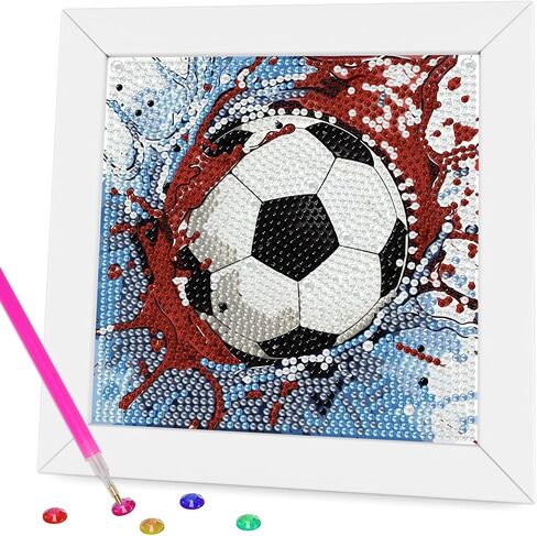 Aestalrcus Diamond Art Kits for Kids Ages 8-12, Soccer Ball Sports Diamond Painting for Kids Beginners, Ball Full Drill Gem Art for Kids for Gift Home Wall Decor 6x6In (with Frame) in Saudi Arabia