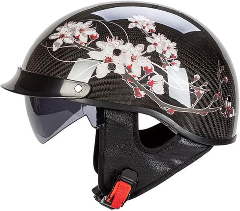 Carbon Fiber Retro Half Helmets, Adult Women Men German Vintage Motorcycle Open Face Helmet, for Bike Cruiser Chopper Moped Scooter, with UV Visor Goggles, DOT Approved in Saudi Arabia