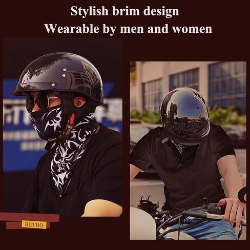 Carbon Fiber Retro Half Helmets, Adult Women Men German Vintage Motorcycle Open Face Helmet, for Bike Cruiser Chopper Moped Scooter, with UV Visor Goggles, DOT Approved in Saudi Arabia