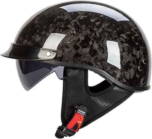 Carbon Fiber Retro Half Helmets, Adult Women Men German Vintage Motorcycle Open Face Helmet, for Bike Cruiser Chopper Moped Scooter, with UV Visor Goggles, DOT Approved in Saudi Arabia