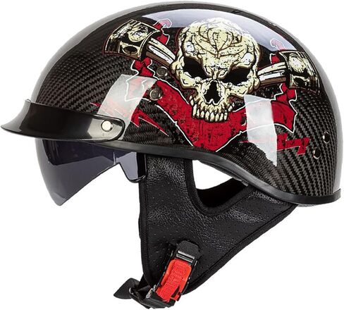 Carbon Fiber Retro Half Helmets, Adult Women Men German Vintage Motorcycle Open Face Helmet, for Bike Cruiser Chopper Moped Scooter, with UV Visor Goggles, DOT Approved in Saudi Arabia