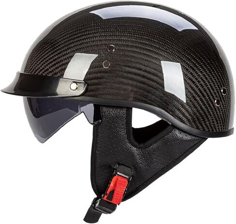 Carbon Fiber Retro Half Helmets, Adult Women Men German Vintage Motorcycle Open Face Helmet, for Bike Cruiser Chopper Moped Scooter, with UV Visor Goggles, DOT Approved in Saudi Arabia