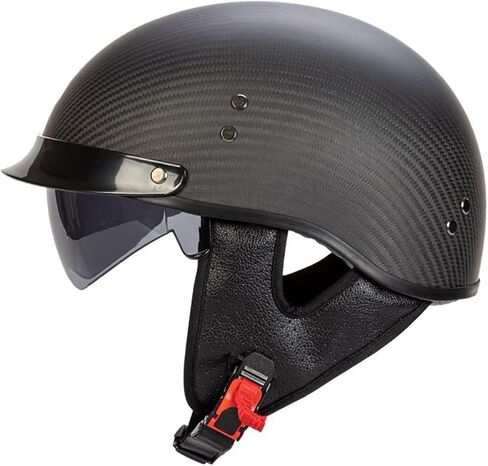Carbon Fiber Retro Half Helmets, Adult Women Men German Vintage Motorcycle Open Face Helmet, for Bike Cruiser Chopper Moped Scooter, with UV Visor Goggles, DOT Approved in Saudi Arabia