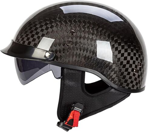 Carbon Fiber Retro Half Helmets, Adult Women Men German Vintage Motorcycle Open Face Helmet, for Bike Cruiser Chopper Moped Scooter, with UV Visor Goggles, DOT Approved in Saudi Arabia