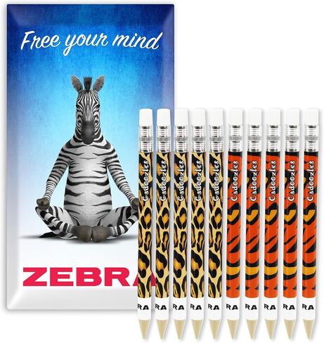 قلم رصاص ميكانيكي صغير Zebra Cadoozle - رصاص 0.7 مم - تصميمات طباعة النمر والفهد - عبوة من 10 قطع في مغلف تغليف الهدايا in Kuwait