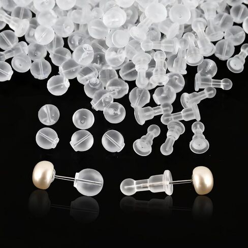 100pcs Comfort Impenetrable Earring Backs for Sleeping, TPE Earring Backings for Studs, Soft Silicone Alternative Clear Earrings Stoppers, 50 Pillar Ball & 50 Round Ball in Saudi Arabia