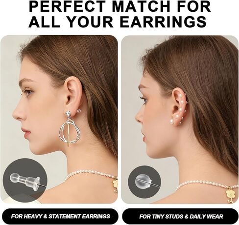 100pcs Comfort Impenetrable Earring Backs for Sleeping, TPE Earring Backings for Studs, Soft Silicone Alternative Clear Earrings Stoppers, 50 Pillar Ball & 50 Round Ball in Saudi Arabia