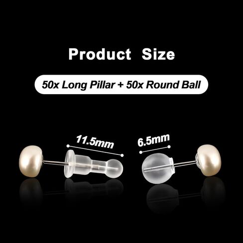 100pcs Comfort Impenetrable Earring Backs for Sleeping, TPE Earring Backings for Studs, Soft Silicone Alternative Clear Earrings Stoppers, 50 Pillar Ball & 50 Round Ball in Saudi Arabia