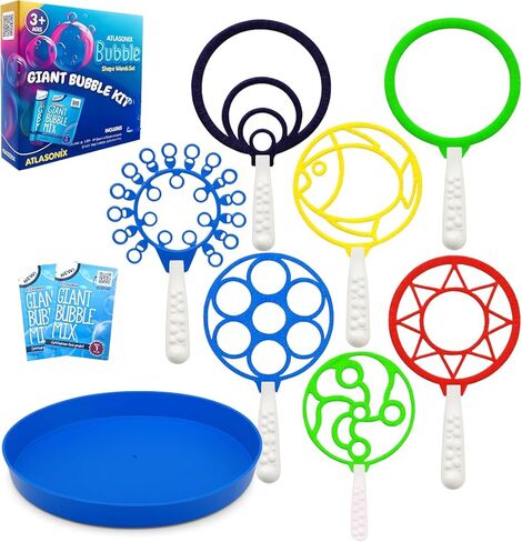 Giant Bubble Wands Outdoor Toys for Kids Large Blowing Rings Shapes Set for Big soap Bubbles Includes Giant Bubble Mix Solution kit Refill Summer Party Park Beach Fun Activities in Saudi Arabia