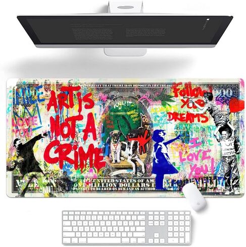 JUST BREATHE Large Mouse Pad Man Cool Graffiti Street Art Extended Gaming Mousepad XXL 31.5"x15.7" Desk Mat with Non-Slip Base and Stitched Edges, Waterproof Keyboard Laptop Mat for Office and Home in Saudi Arabia