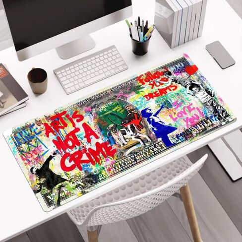 JUST BREATHE Large Mouse Pad Man Cool Graffiti Street Art Extended Gaming Mousepad XXL 31.5"x15.7" Desk Mat with Non-Slip Base and Stitched Edges, Waterproof Keyboard Laptop Mat for Office and Home in Saudi Arabia