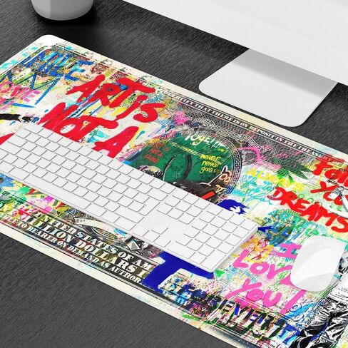 JUST BREATHE Large Mouse Pad Man Cool Graffiti Street Art Extended Gaming Mousepad XXL 31.5"x15.7" Desk Mat with Non-Slip Base and Stitched Edges, Waterproof Keyboard Laptop Mat for Office and Home in Saudi Arabia