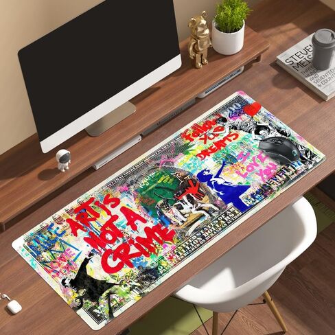 JUST BREATHE Large Mouse Pad Man Cool Graffiti Street Art Extended Gaming Mousepad XXL 31.5"x15.7" Desk Mat with Non-Slip Base and Stitched Edges, Waterproof Keyboard Laptop Mat for Office and Home in Saudi Arabia