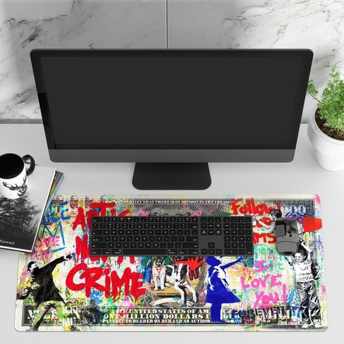 JUST BREATHE Large Mouse Pad Man Cool Graffiti Street Art Extended Gaming Mousepad XXL 31.5"x15.7" Desk Mat with Non-Slip Base and Stitched Edges, Waterproof Keyboard Laptop Mat for Office and Home in Saudi Arabia