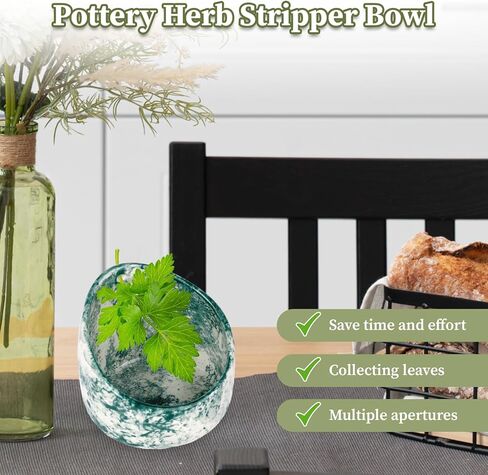Green Small Pottery Herb Stripper Bowl, Handmade Pottery Vegetable Leaf Stripper for Kitchen, Multi-Functiona Herb Stripper Tool Chopper, Durable Small Ceramic Bowls for Herbs Weed Spice in Saudi Arabia