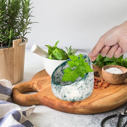 Green Small Pottery Herb Stripper Bowl, Handmade Pottery Vegetable Leaf Stripper for Kitchen, Multi-Functiona Herb Stripper Tool Chopper, Durable Small Ceramic Bowls for Herbs Weed Spice in Saudi Arabia