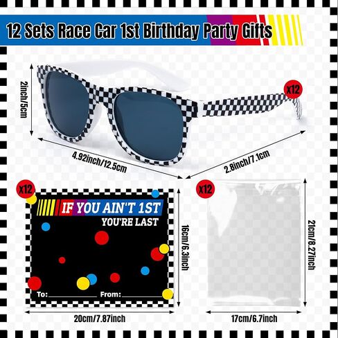 Race Car Party Favors - 12 Sets Race Car Checkered Sunglasses with Cards OPP Bags for Boys Baby Shower Decorations Racing Theme Party Favors for 1st Birthdays Party Gifts Beach Summer Events in Saudi Arabia