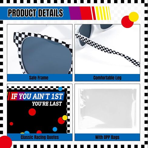 Race Car Party Favors - 12 Sets Race Car Checkered Sunglasses with Cards OPP Bags for Boys Baby Shower Decorations Racing Theme Party Favors for 1st Birthdays Party Gifts Beach Summer Events in Saudi Arabia