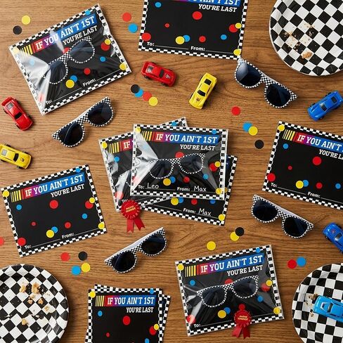 Race Car Party Favors - 12 Sets Race Car Checkered Sunglasses with Cards OPP Bags for Boys Baby Shower Decorations Racing Theme Party Favors for 1st Birthdays Party Gifts Beach Summer Events in Saudi Arabia
